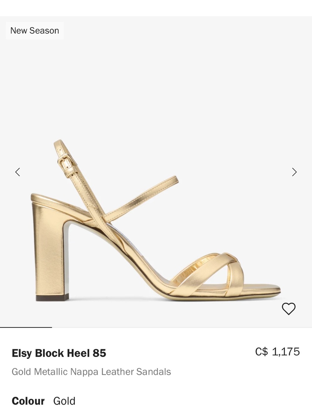 Jimmy Choo Elsy Block Heel 85 Gold Metallic Nappa Sandals 38 – Worn Once